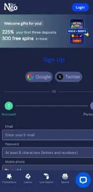 NeoSlot Casino signup screenshot