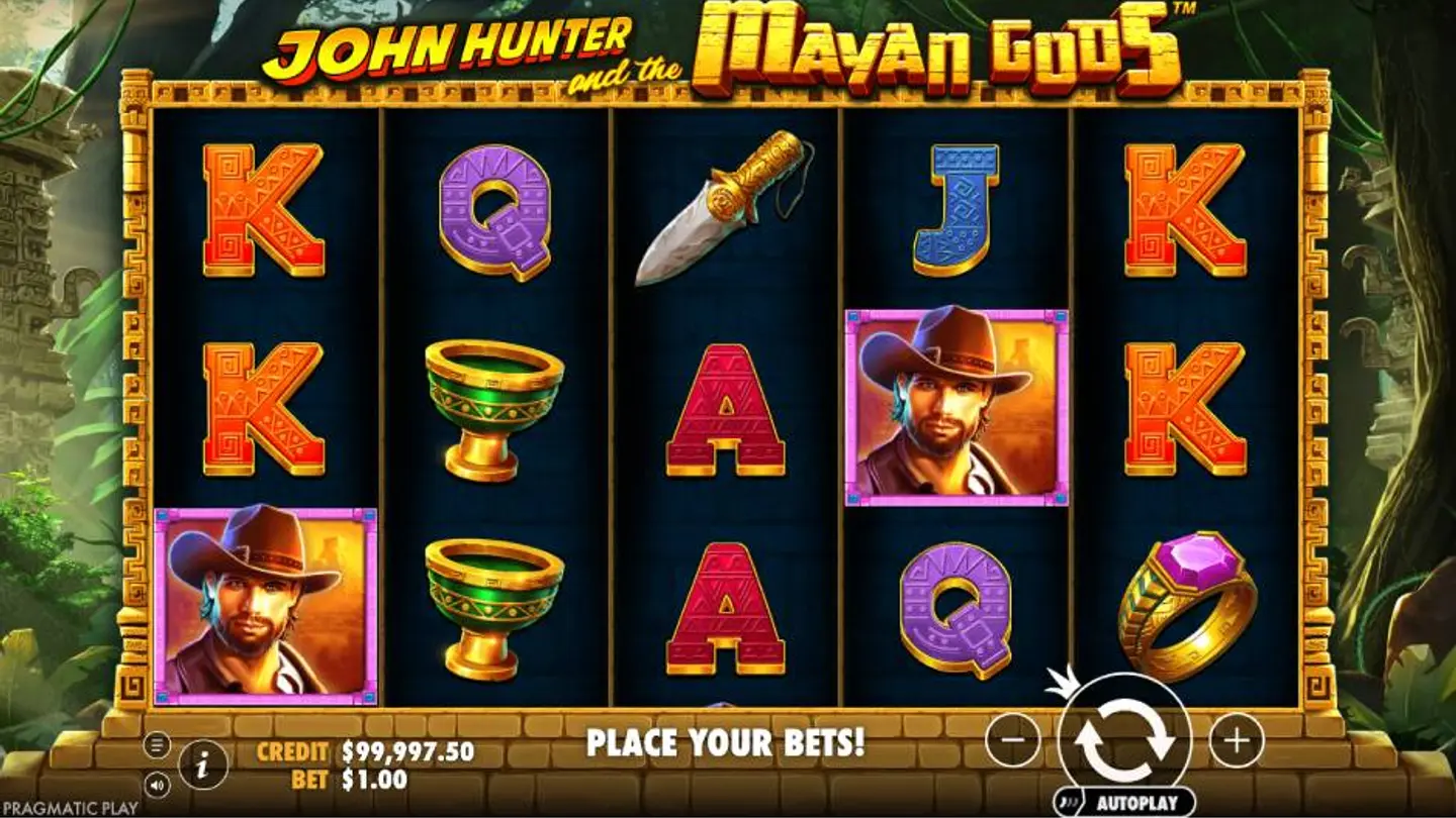 John Hunter and the Mayan Gods Slot background image for demo play.